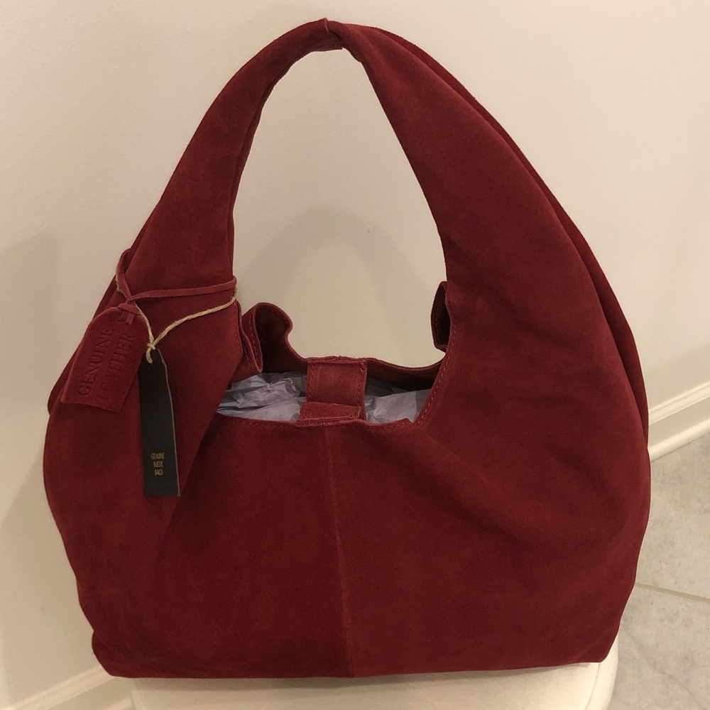 Elegant Red Suede Hobo Bag